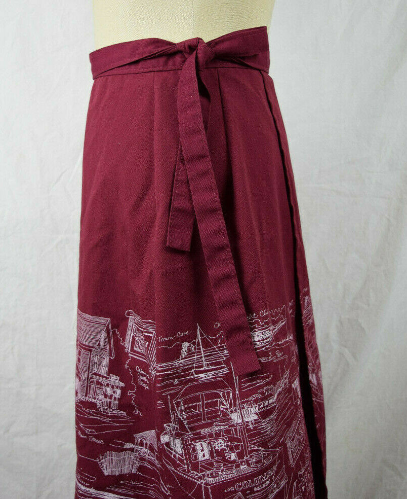 Vintage 80s JOAN HART DESIGNS Wrap Around Skirt Maroon White VTG Cape Cod Harbor - Fresh Stock Dated February 2026