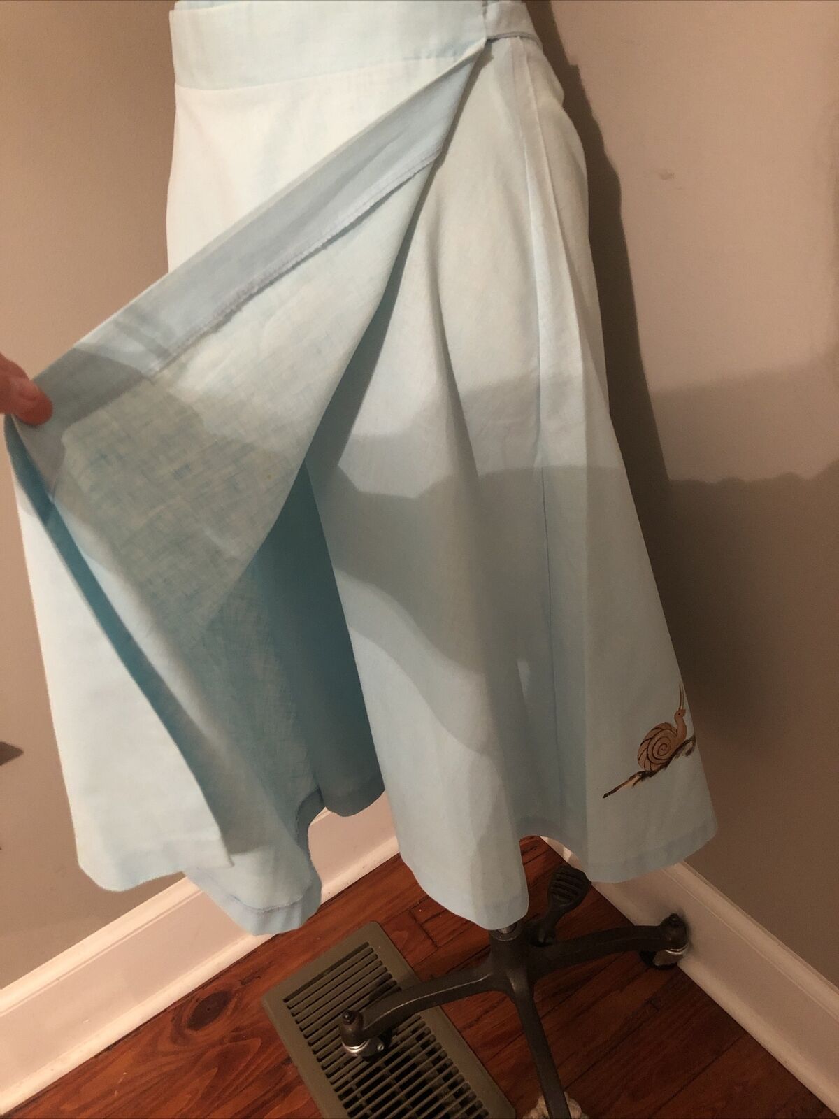 Vintage 70s Aqua Blue Cotton Wrap Skirt Hand Painted Snails Crab Midi Boho M - Fresh Stock Dated December 2025