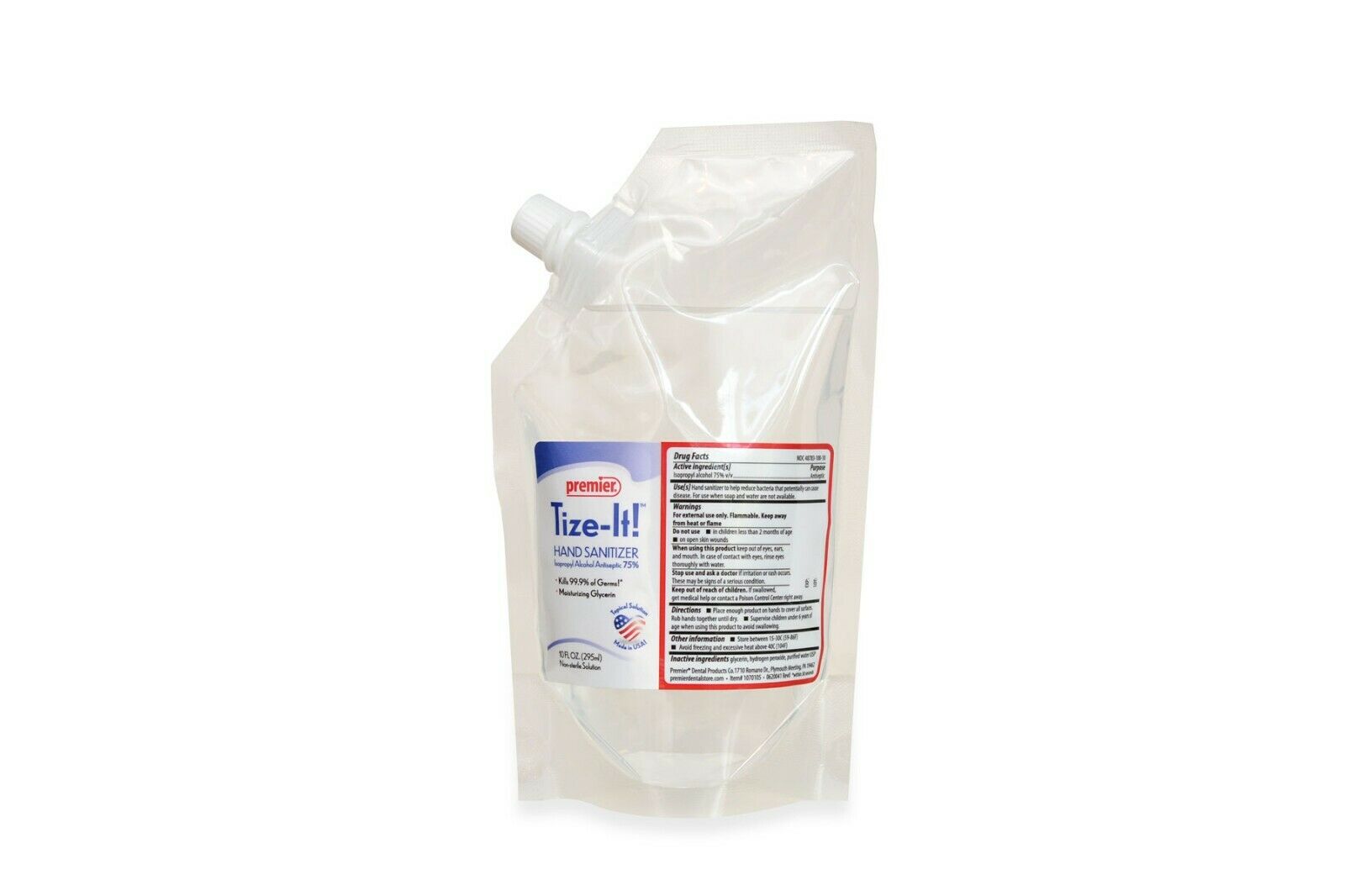 Tize-It™ Hand Sanitizer, 10 oz. Refill Pouches 75% Isopropyl Alcohol- Premier - Fresh Stock Dated February 2026