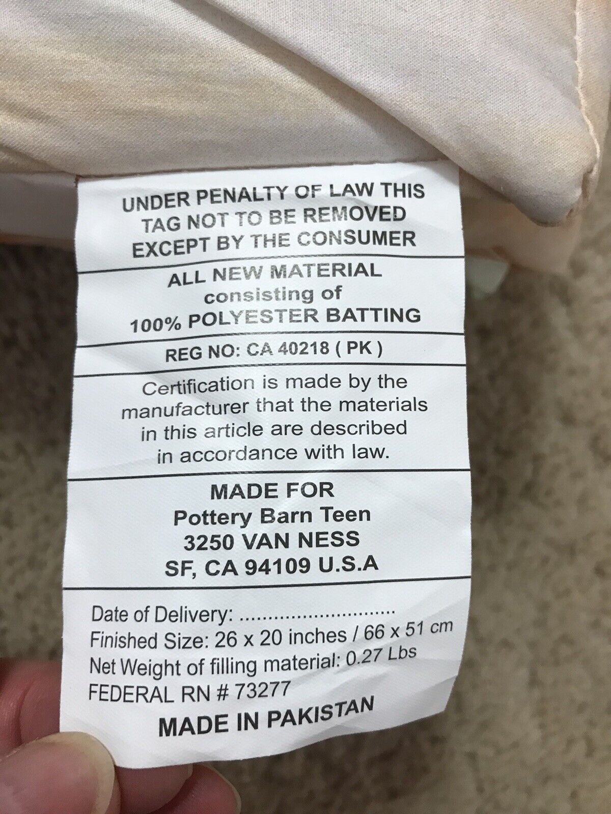 One Pottery Barn Teen Standard Pillow Sham Watercolor Rainbow Ombre Pastel NEW - Fresh Stock Dated February 2026