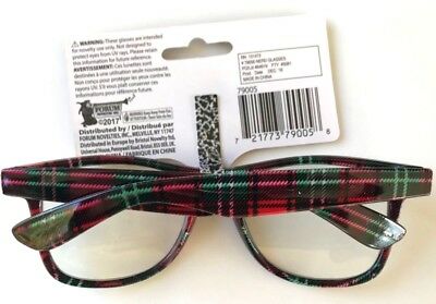 PLAID FUNNY NERD GEEK GLASSES Eye Dork Clear Lenses Joke Gag Toy Plastic Tartan - Fresh Stock Dated February 2026