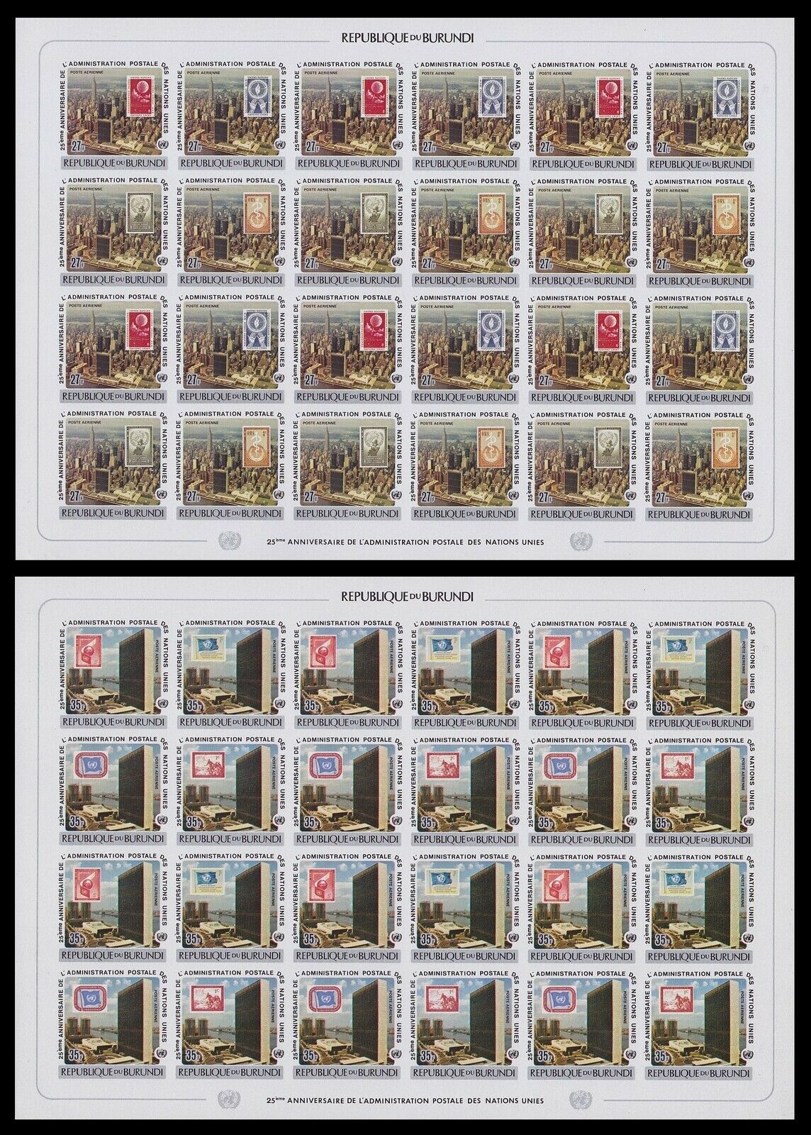 Burundi 1977 United Nations Stamp set - MNH Imperforate Full Sheets........A6282 - Fresh Stock Dated December 2025