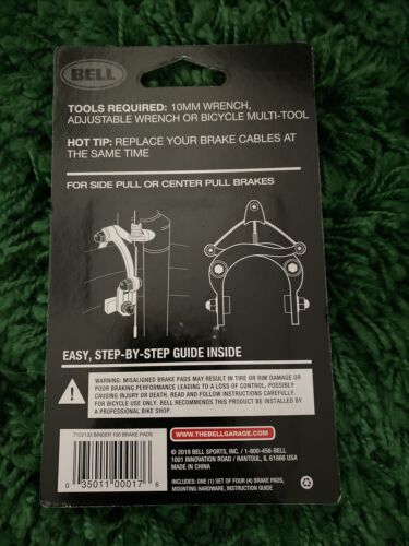 Bell Binder 100 Standard Bike Break Pads Fits Most Common Caliper Biking Cycling - Fresh Stock Dated February 2026