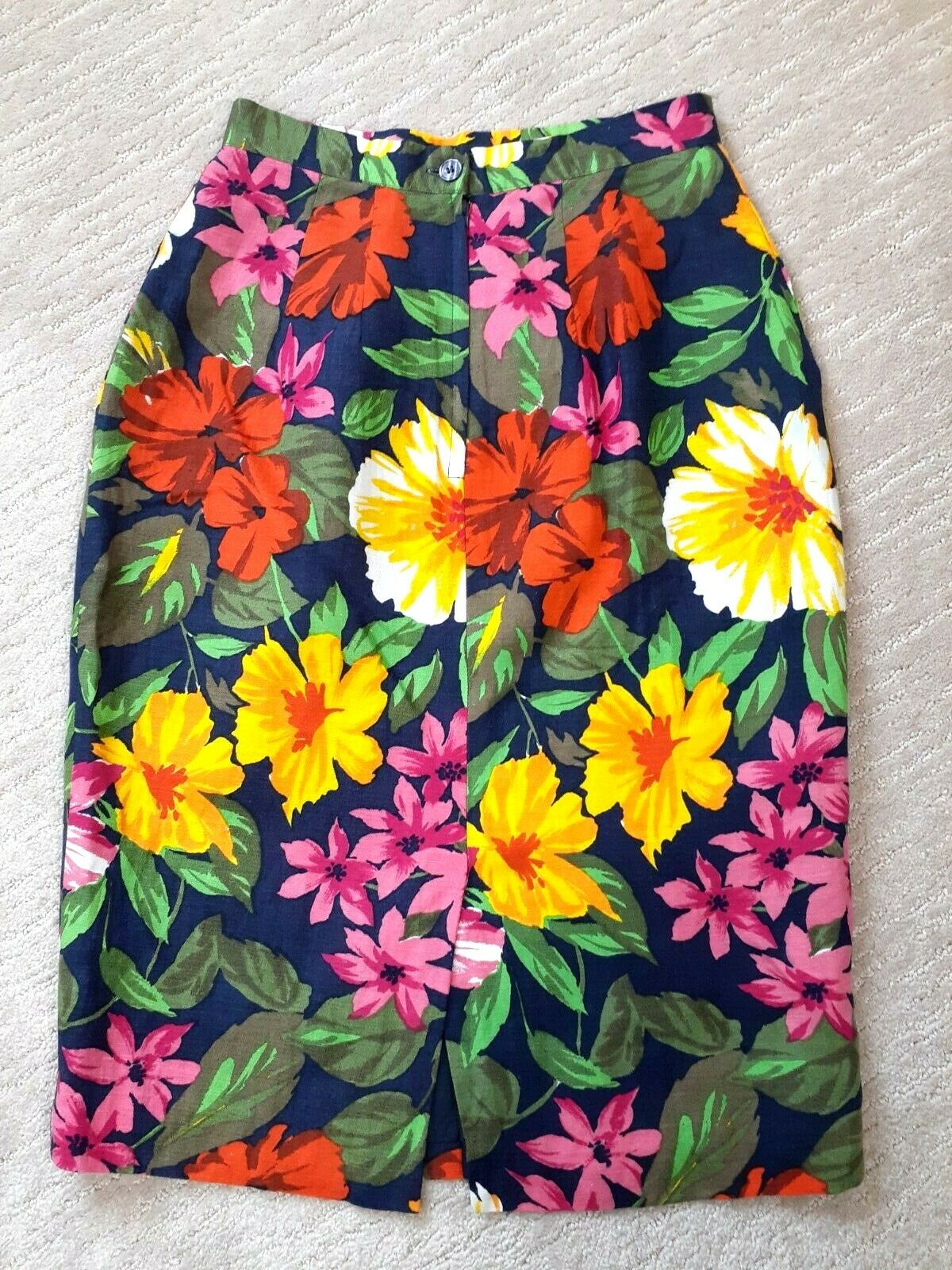 J.G. Hook Vintage Floral Linen Blend pencil Skirt w/ Pockets Sz 4 Career Casual - Fresh Stock Dated February 2026