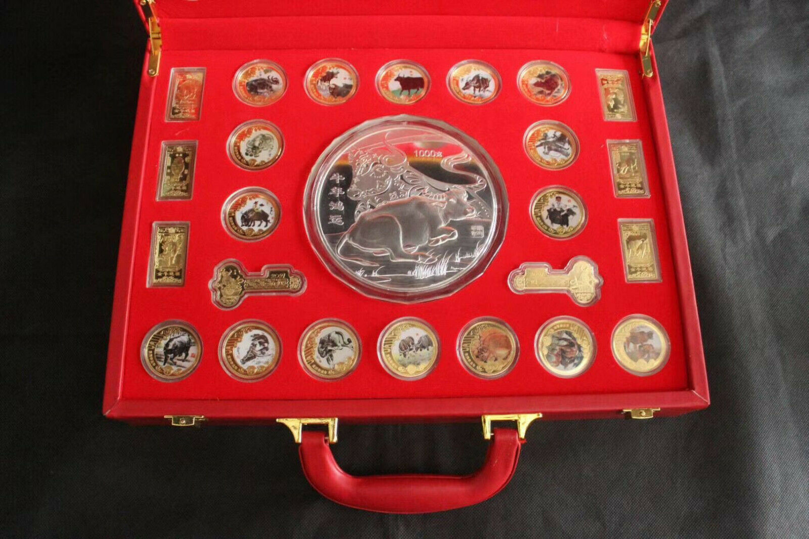 48 New 2021 Chinese Zodiac 24K Gold Silver Colour Jade Coins Set-Year of the Ox - Fresh Stock Dated February 2026