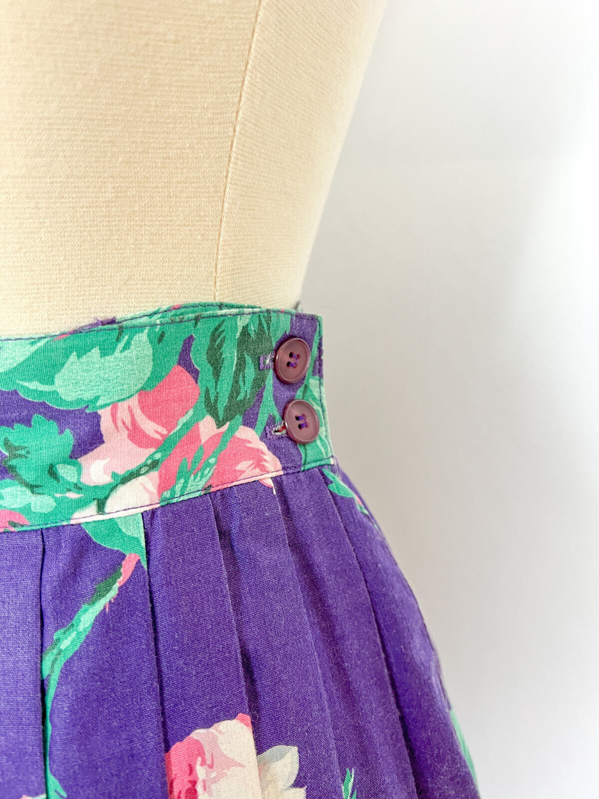 Vintage Midi Skirt | Romantic Cottage Floral Purple Full Skirt EXTRA SMALL - Fresh Stock Dated March 2026