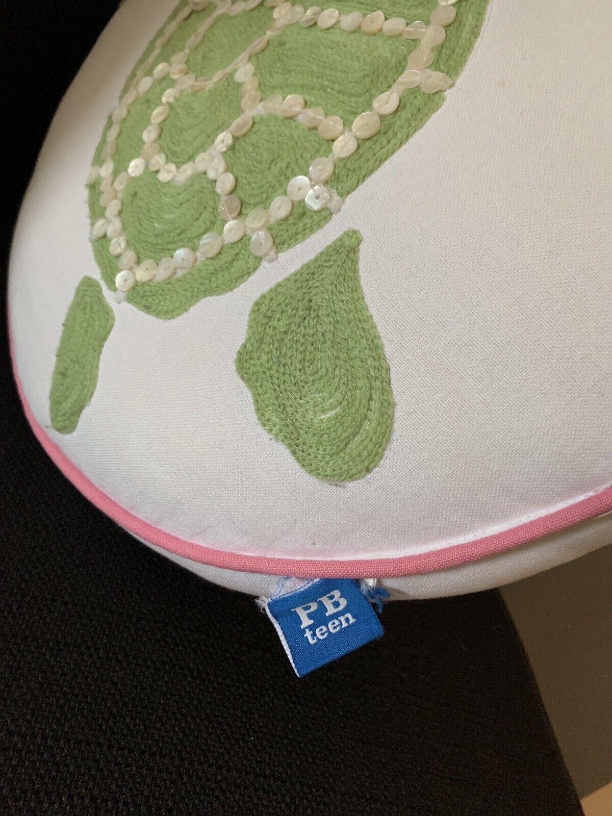 Pottery Barn Teen Throw Pillow Sea Turtle Round Embroidered Decorative 14