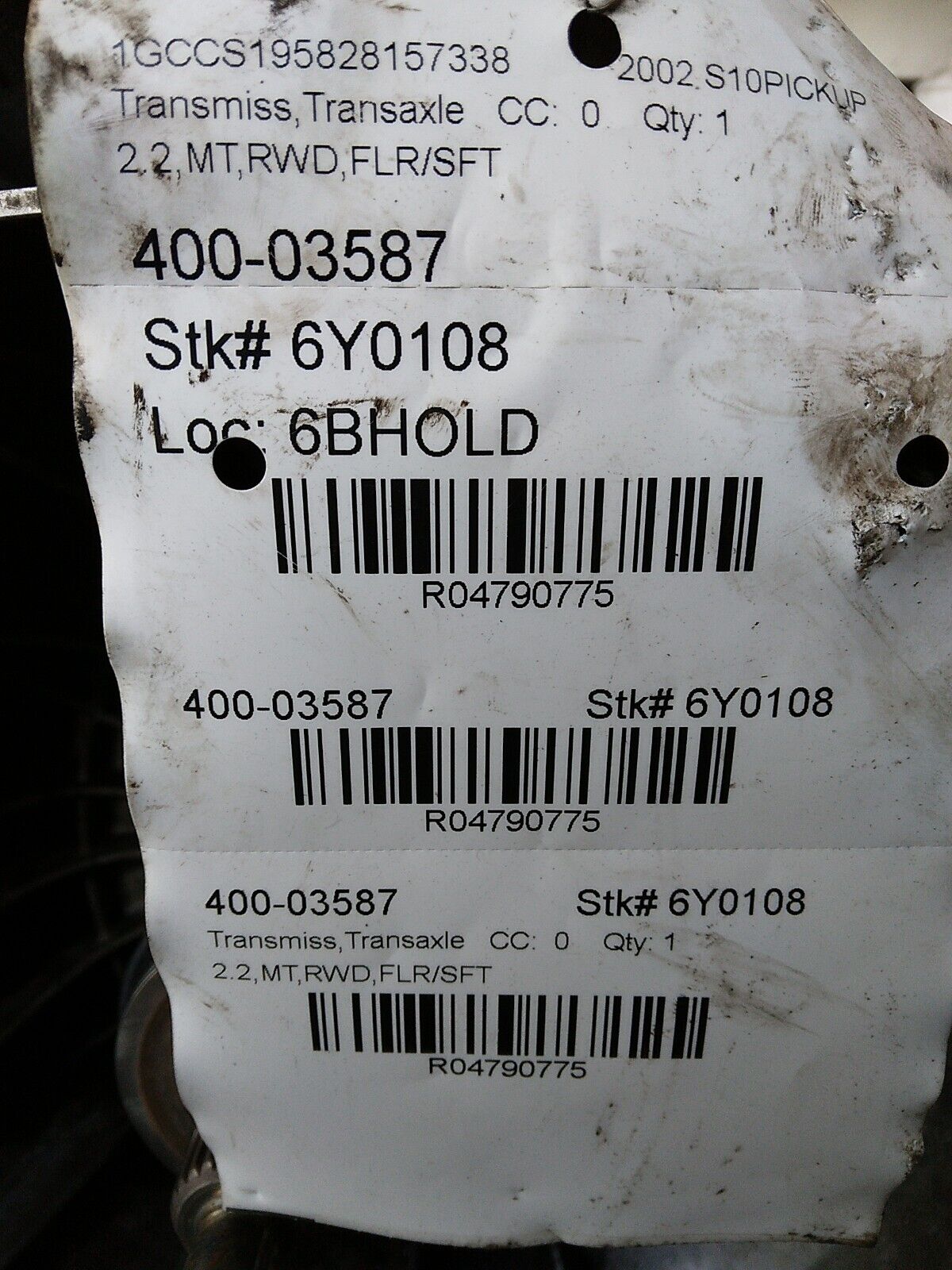 2000-2003 S10 / S15 / Sonoma Pickup 2.2L 4x2 Manual 5 Speed Transmission Gearbox - Fresh Stock Dated February 2026