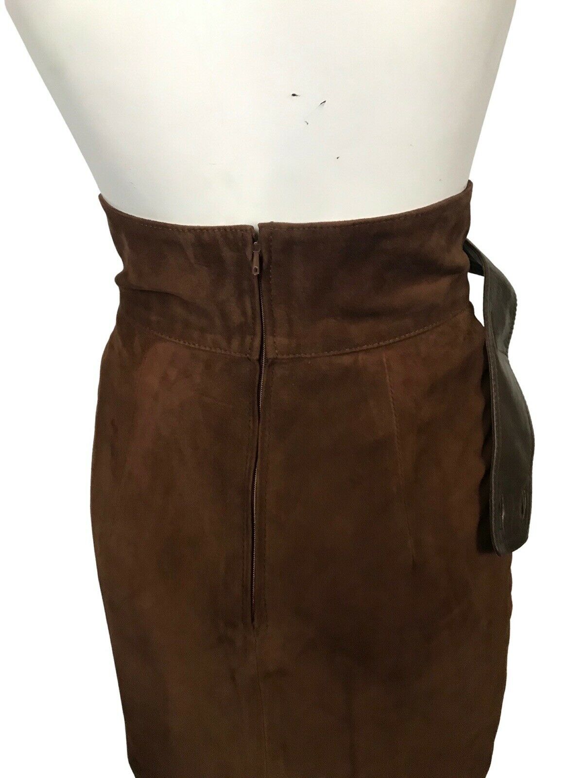 1980s Gucci Pencil Skirt / Brown Suede Leather Belted Skirt Italy AS IS / XS - Fresh Stock Dated March 2026