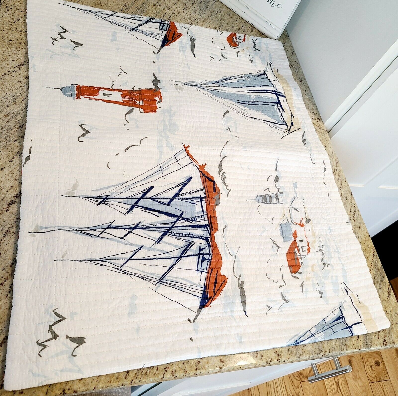 Sailboat Quilted Pillow Standard Sham 20x26 Buoy Lighthouse Nautical  QE Kids - Fresh Stock Dated December 2025