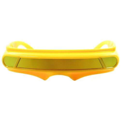 Space Age Cyber Goth Sci-Fi Costume Yellow Mirrored Lens Shield Visor Sunglasses - Fresh Stock Dated February 2026