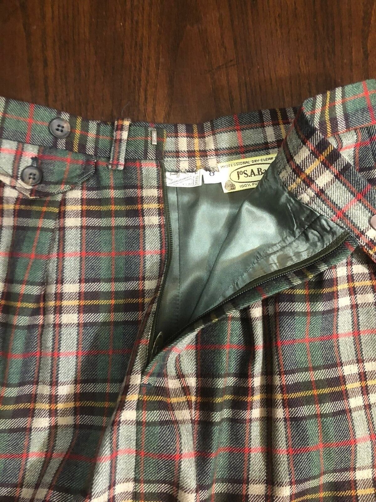 Vintage Joseph A Banks Plaid 100% Wool Secretary's Midi Skirt Pocket sz 8 XS S - Fresh Stock Dated March 2026