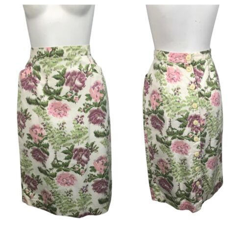 Vintage Floral Skirt / 1980s Rose Flower Print Summer Pencil Skirt / Small - Fresh Stock Dated February 2026