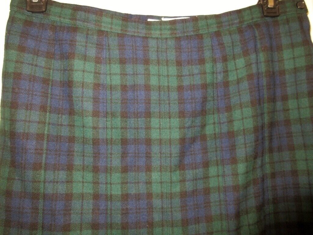 VTG Auth Skirt Black Watch Tartan Pendleton 34 Plaid Pleated Secretary 37Wx29L