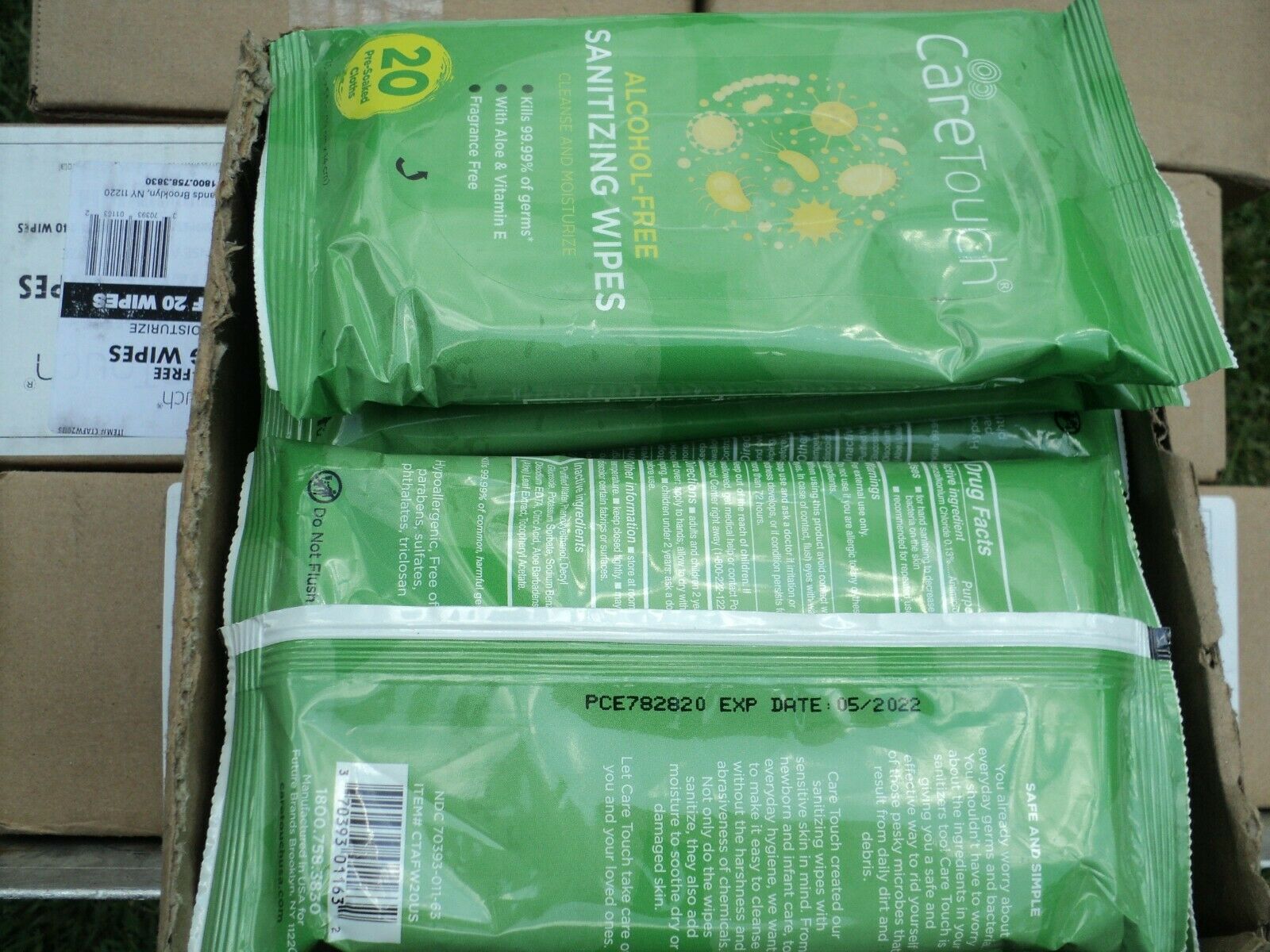 New Care Touch Alcohol-Free Hand Sanitizing Wipes - 12 Pouches, 240 Wipes - Fresh Stock Dated February 2026