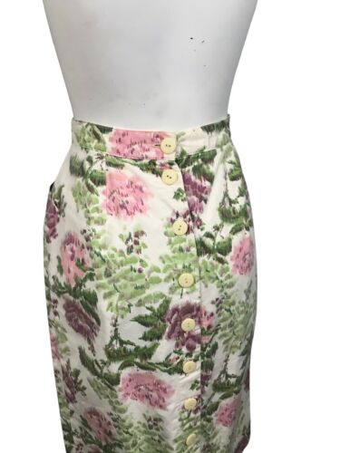 Vintage Floral Skirt / 1980s Rose Flower Print Summer Pencil Skirt / Small - Fresh Stock Dated February 2026