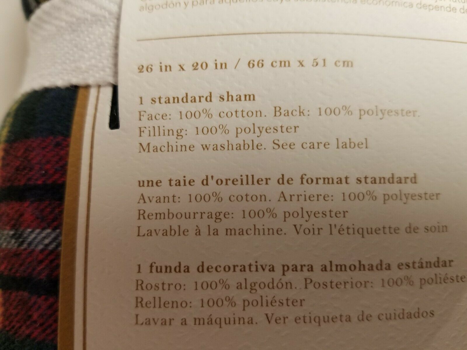 POTTERY BARN TEEN CLASSIC PLAID FLANNEL TARTAN NAVY STANDARD SHAM - Fresh Stock Dated December 2025