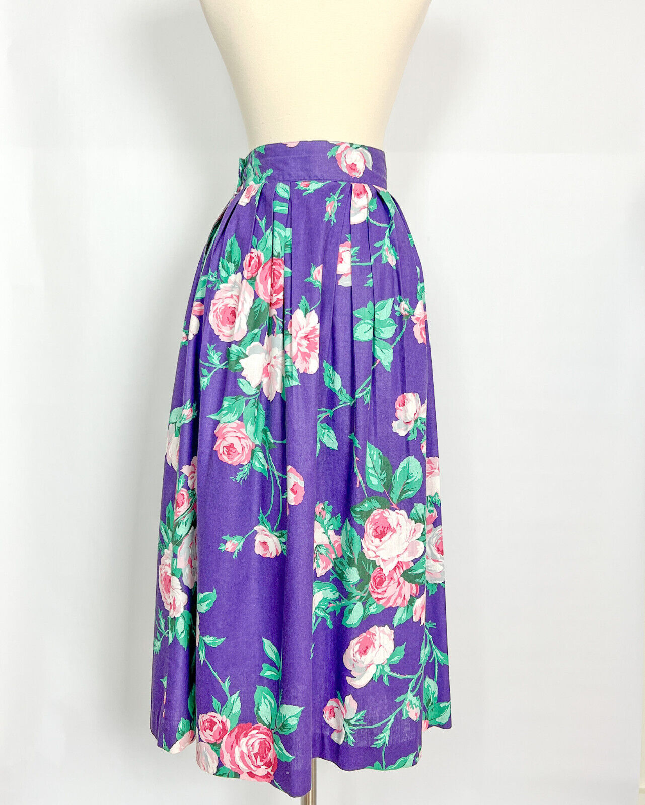 Vintage Midi Skirt | Romantic Cottage Floral Purple Full Skirt EXTRA SMALL - Fresh Stock Dated March 2026