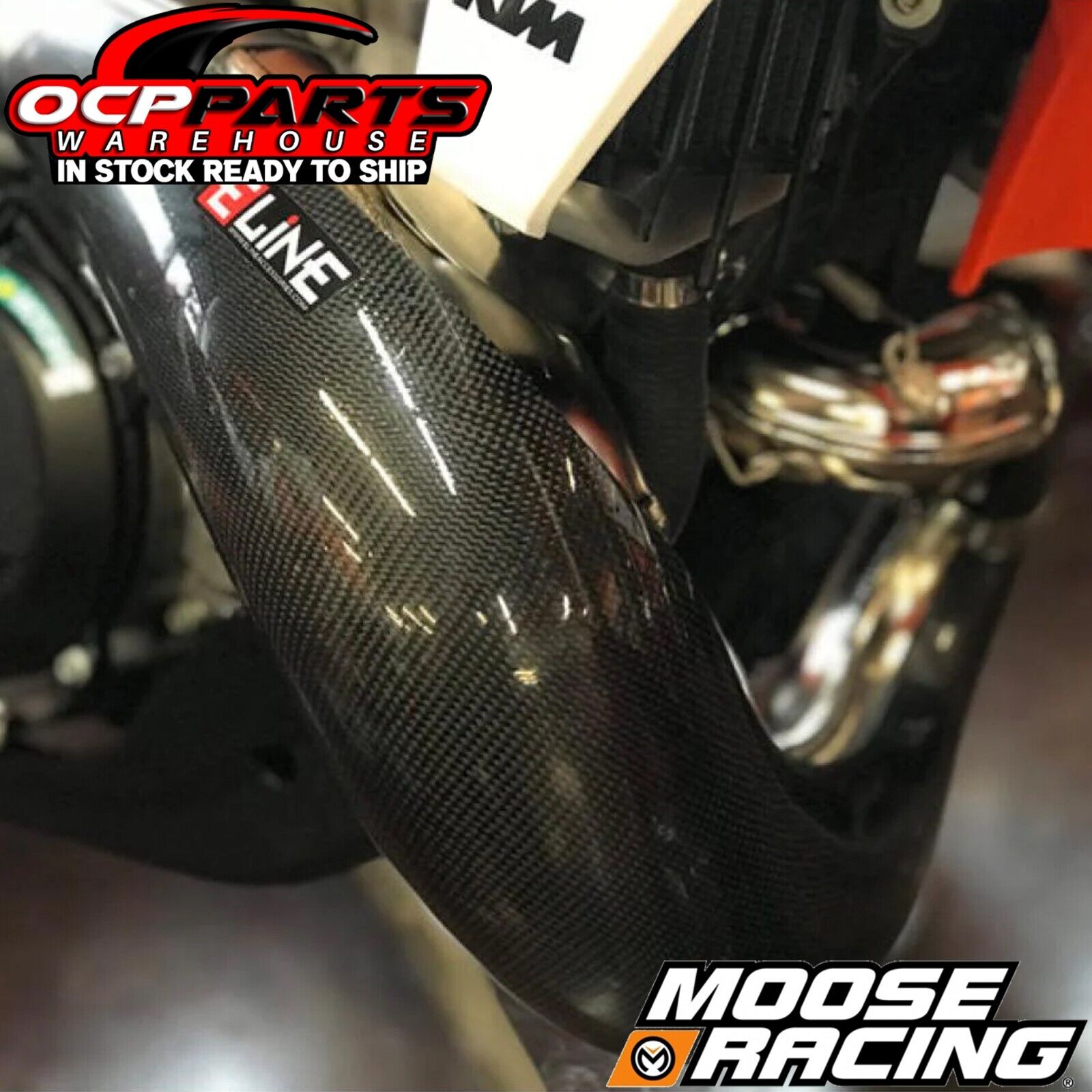 MOOSE RACING CARBON FIBER PIPE GUARD FOR FMF MANY 2023-24 KTM HUSQVARNA 250 300 - Fresh Stock Dated February 2026