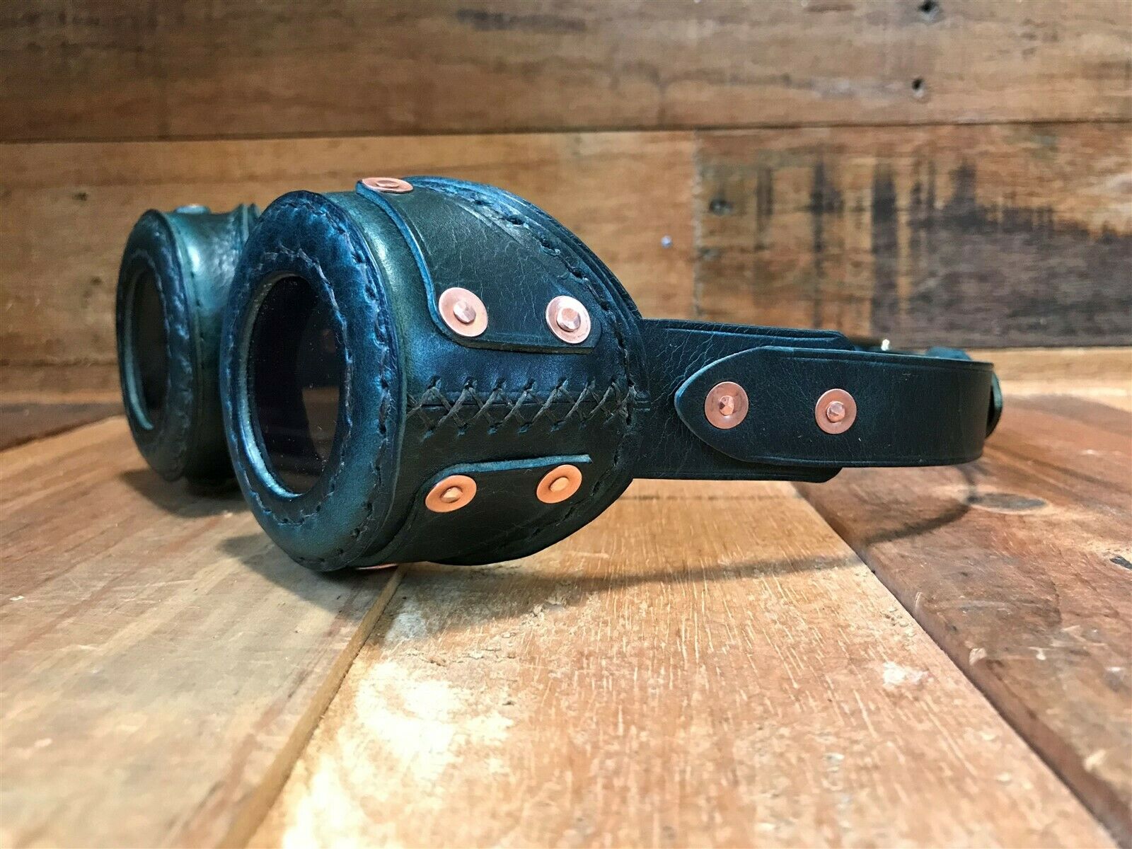 Blue Leather & Copper Steampunk Goggles roux Premium Handmade in California - Fresh Stock Dated February 2026
