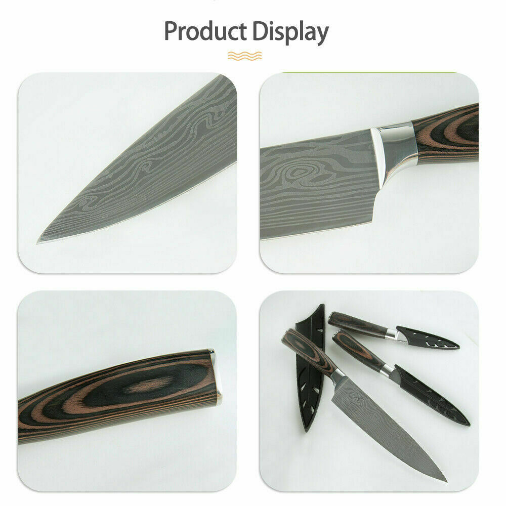 5 Piece Kitchen Knives Set Japanese Damascus Pattern Stainless Steel Chef Knife - Fresh Stock Dated December 2025