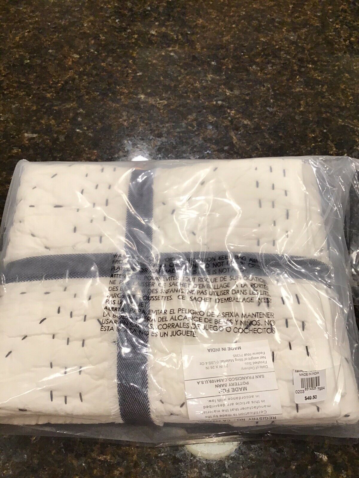 Pottery Barn Foundations Emily & Meritt The Pickstitch Sham White Navy  26 x 20 - Fresh Stock Dated December 2025