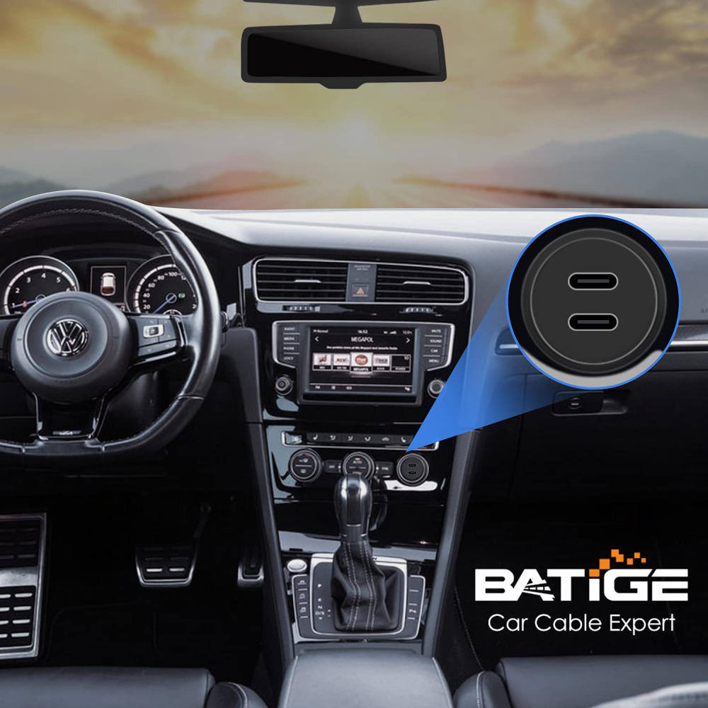BATIGE Dual Port USB 3.0 Male to Type C Female 2 Ports Car Mount Black - Fresh Stock Dated February 2026