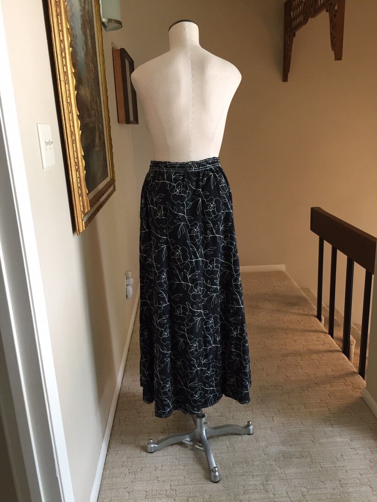 BIS GENE EWING SKIRT , BLACK W WHITE EMBROIDERY FLOWERS, COTTON - Fresh Stock Dated March 2026