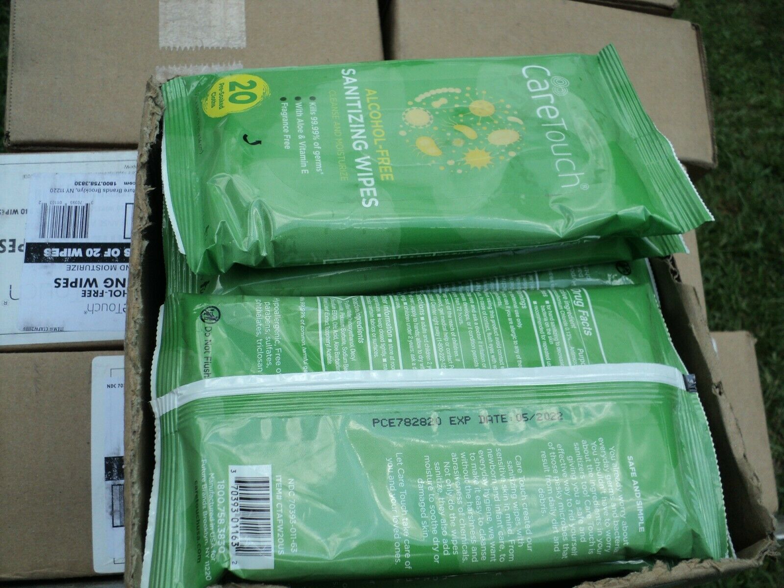 New Care Touch Alcohol-Free Hand Sanitizing Wipes - 12 Pouches, 240 Wipes - Fresh Stock Dated February 2026