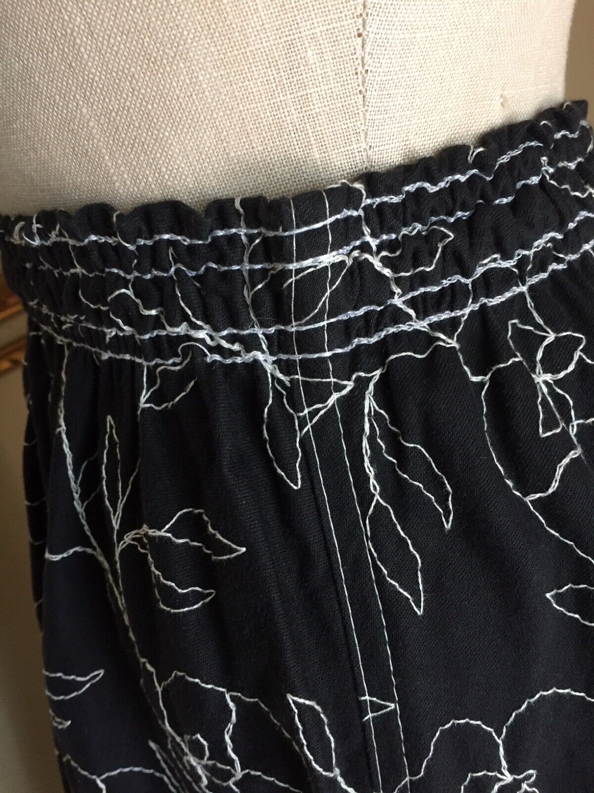 BIS GENE EWING SKIRT , BLACK W WHITE EMBROIDERY FLOWERS, COTTON - Fresh Stock Dated March 2026