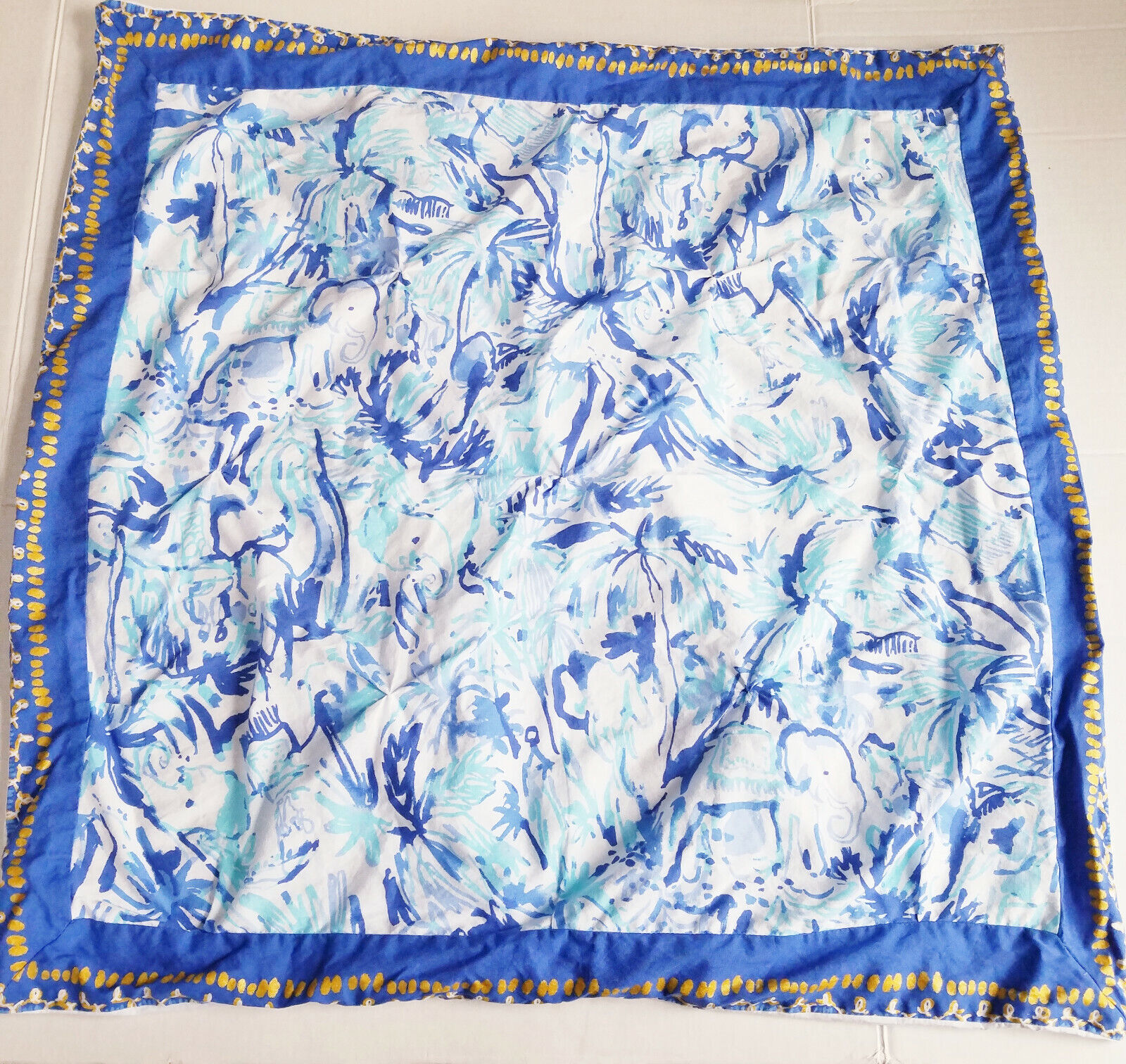 Pottery Barn Teen Lilly Pulitzer Elephant Appeal Euro Sham Ikat Blue Gold - Fresh Stock Dated February 2026