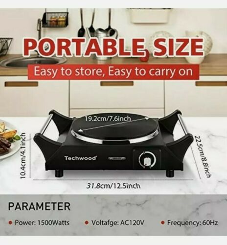 Techwood Hot Plate Electric Single Burner Portable Burner, 1500W with Adjustable - Fresh Stock Dated December 2025