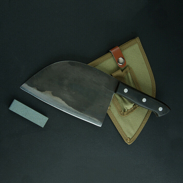 Forged Kitchen Butcher Knife Full Tang Chef/Camping Knife w/Sheath & Whet Stone - Fresh Stock Dated December 2025