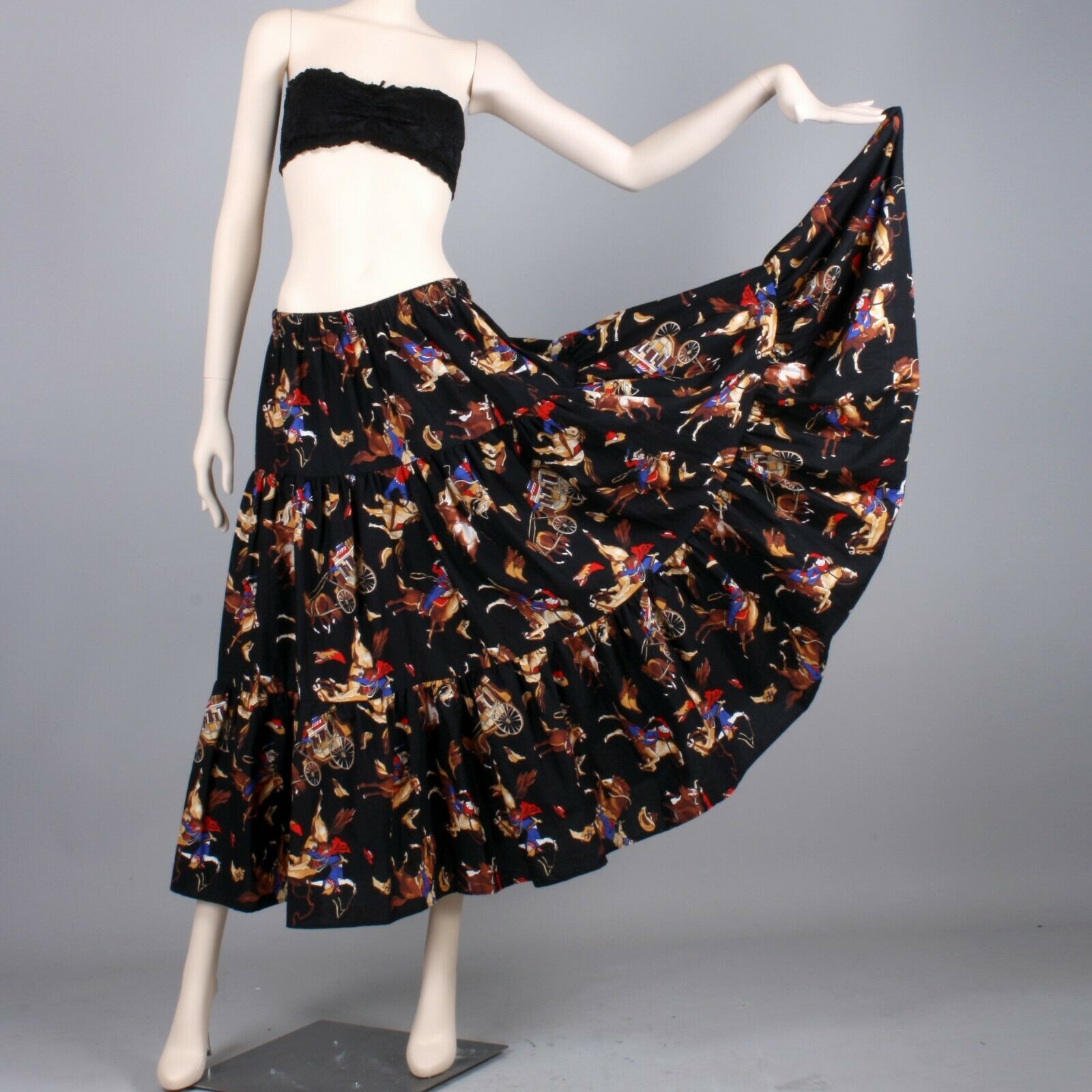 M L Vintage 80s Western Rodeo Cowboy Cotton Prairie Skirt Long Maxi Broomstick - Fresh Stock Dated February 2026