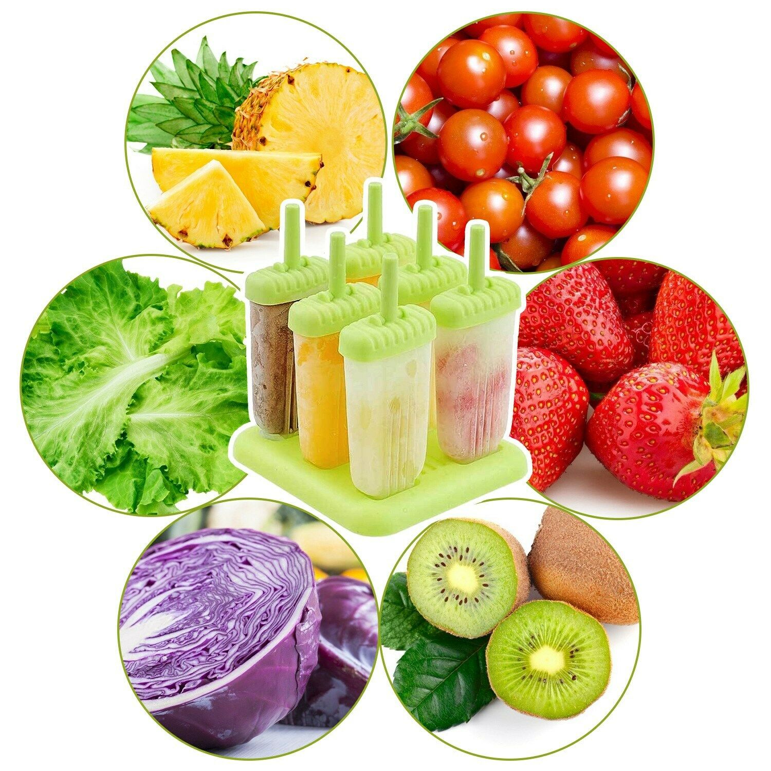 6Pcs Frozen Popsicle Molds DIY Ice Cream Pop Maker Freezer Tray Fruit with Stick - Fresh Stock Dated February 2026