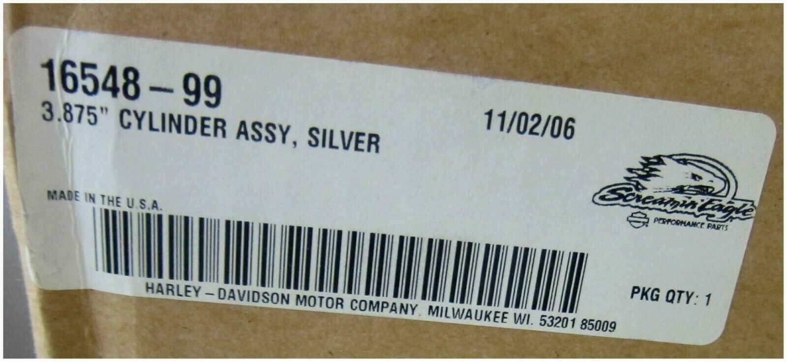 Harley Davidson New Silver Cylinder 3.875 Can take a 88
