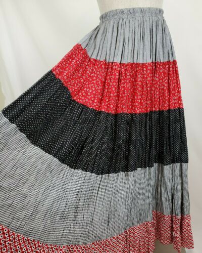 Vintage New Frontier Floral Prairie Maxi Skirt One Size Red Black Gunne Sax Like - Fresh Stock Dated February 2026