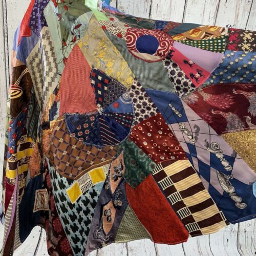 Vintage Patchwork Crazy Quilt Circle Skirt SMALL Silk Scarf Embroidered OOAK - Fresh Stock Dated February 2026