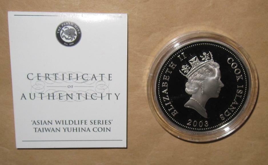 2003 COOK ISLAND Taiwan Yuhina bird C Color PROOF coin with COA