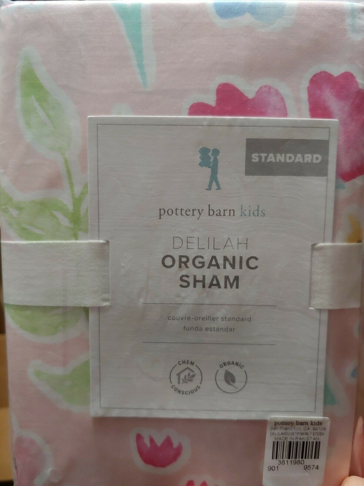 1 Pottery Barn Kid Delilah Organic Standard Sham only pink floral - Fresh Stock Dated December 2025