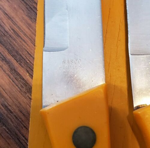 Vintage Retro Orange 6pc Steak Knife Set W/ Wall Mount Holder - Fresh Stock Dated December 2025