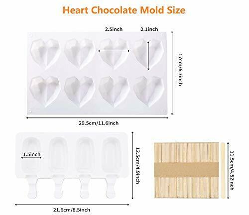 8 Cup Diamond Heart Shaped Cake Mold Tray 4 Cavities Popsicle Molds Ice Pop M... - Fresh Stock Dated February 2026
