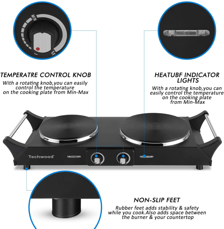 Hot Plate Electric Double Burner 1800W Portable Burner Adjustable Temperature - Fresh Stock Dated December 2025