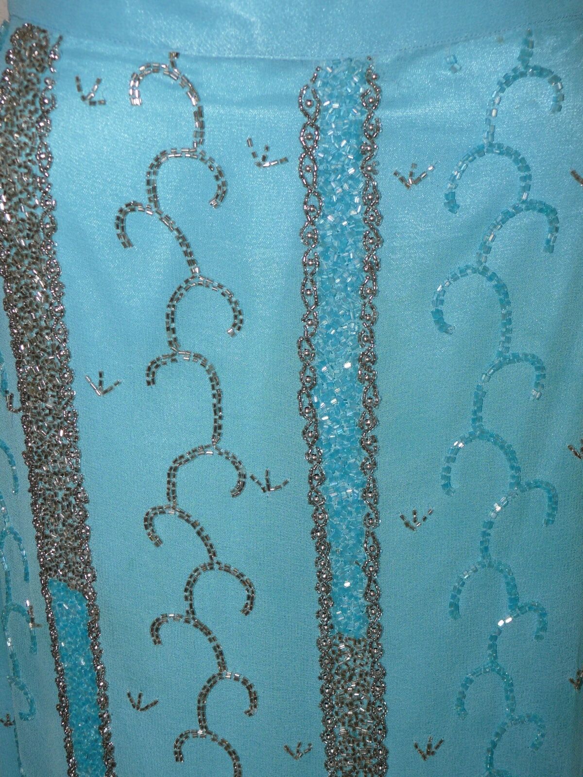 1960`s Light Blue Rayon Crepe Silver Beaded Evening Skirt Stunning S-M - Fresh Stock Dated February 2026