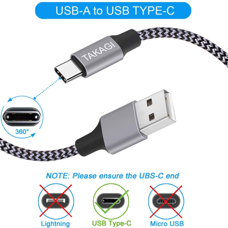 USB Type C Cable 3A Fast Charging, TAKAGI (3-Pack 6feet) USB-A to USB-C Gray - Fresh Stock Dated February 2026