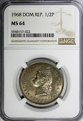 Dominican Republic 1968 1/2 Peso NGC MS64 Mintage-600 000 KM# 21a.1 (022) - Fresh Stock Dated February 2026