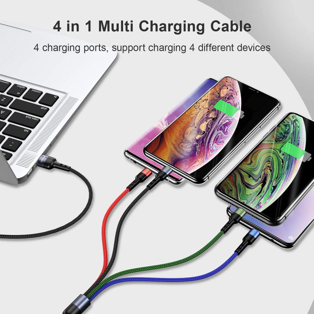 Multi Charging Cable USAMS 2Pack 4FT 4 in 1 Nylon Braided Multiple USB 4in1 - Fresh Stock Dated February 2026