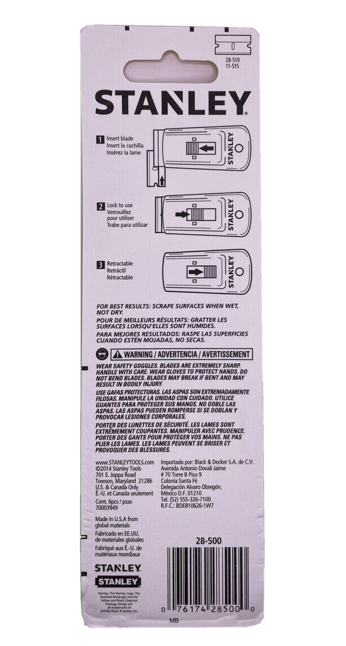 Stanley 28-500 Razor Blade Scraper with 5 Blades - Fresh Stock Dated February 2026