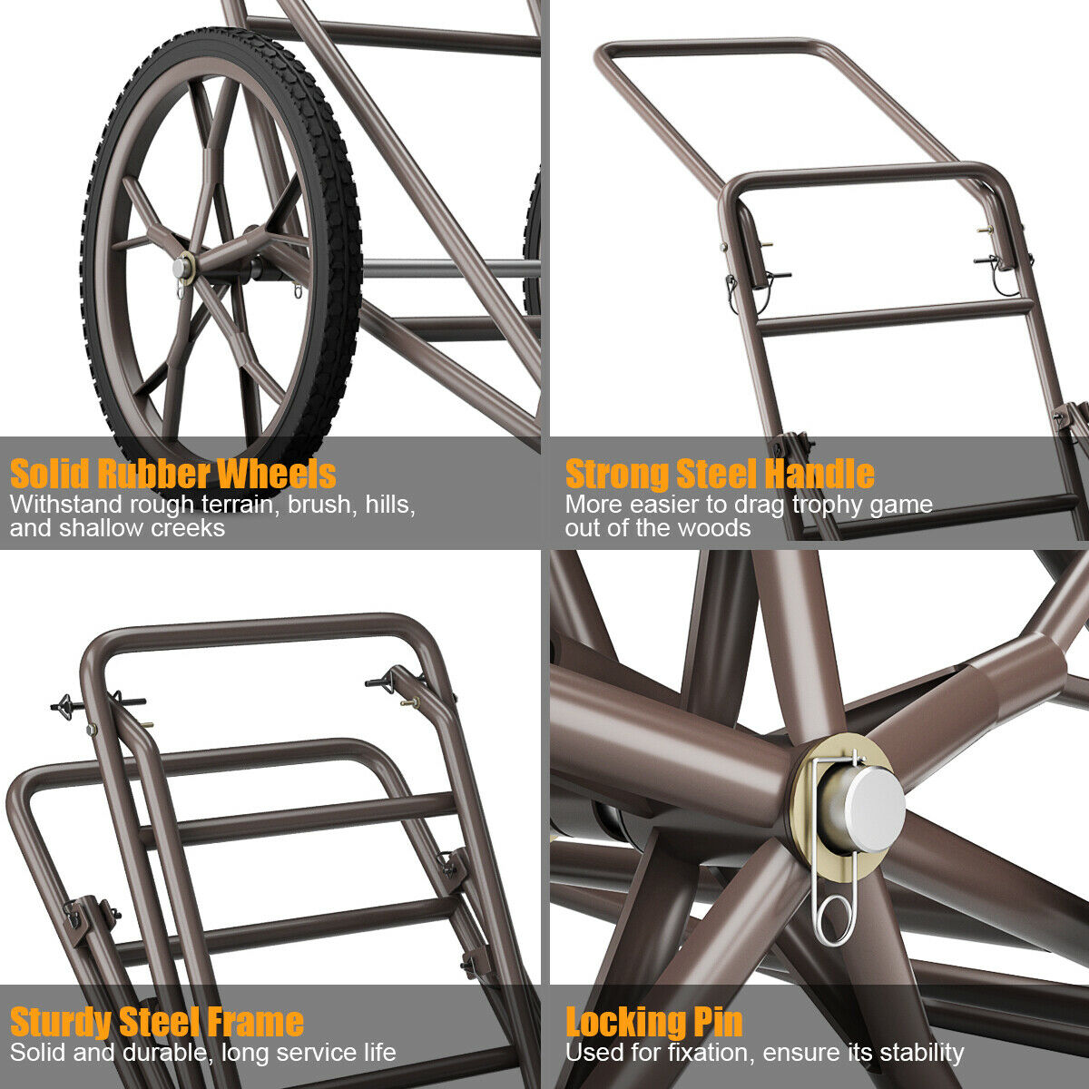 Costway New Deer Cart Game Hauler Utility Gear Dolly Cart Hunting Accessories - - Fresh Stock Dated December 2025