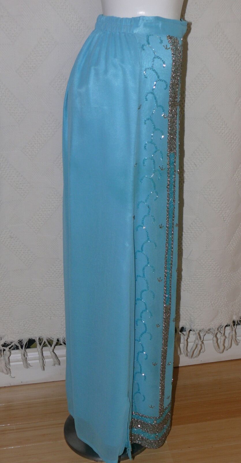 1960`s Light Blue Rayon Crepe Silver Beaded Evening Skirt Stunning S-M - Fresh Stock Dated February 2026